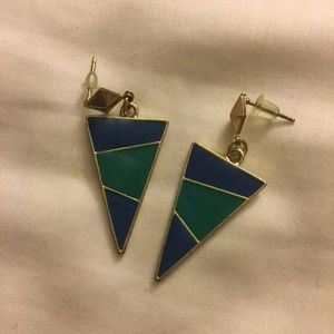 Blue green triangle earrings